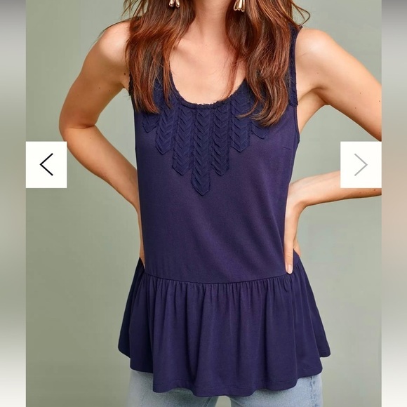 Maeve Anthropology Navy Blue Addison Peplum Top - Picture 1 of 11